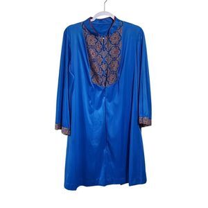 Vintage gown & robe set blue satin embroidered L